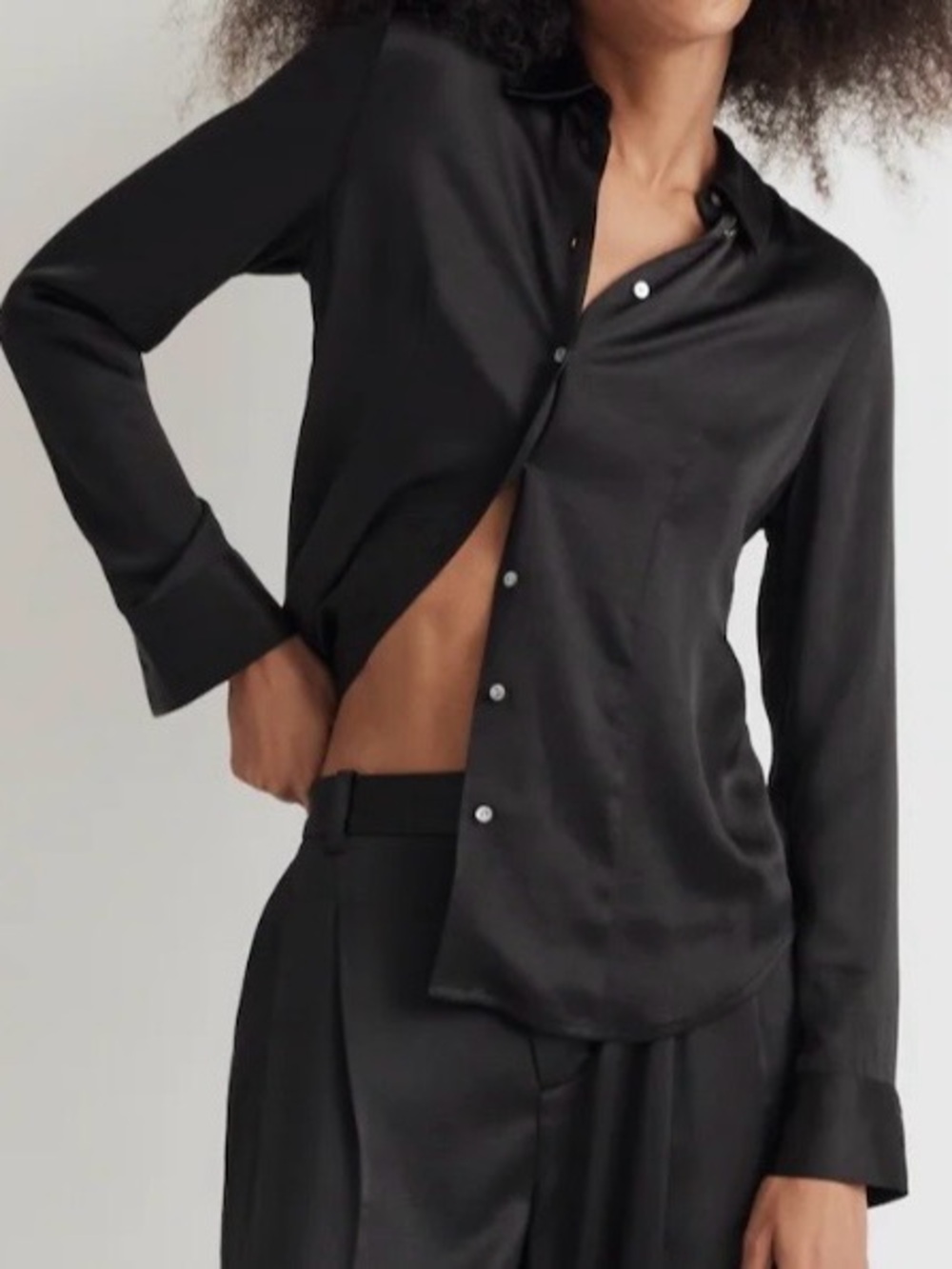 Madewell Black Satin Button Up Shirt
